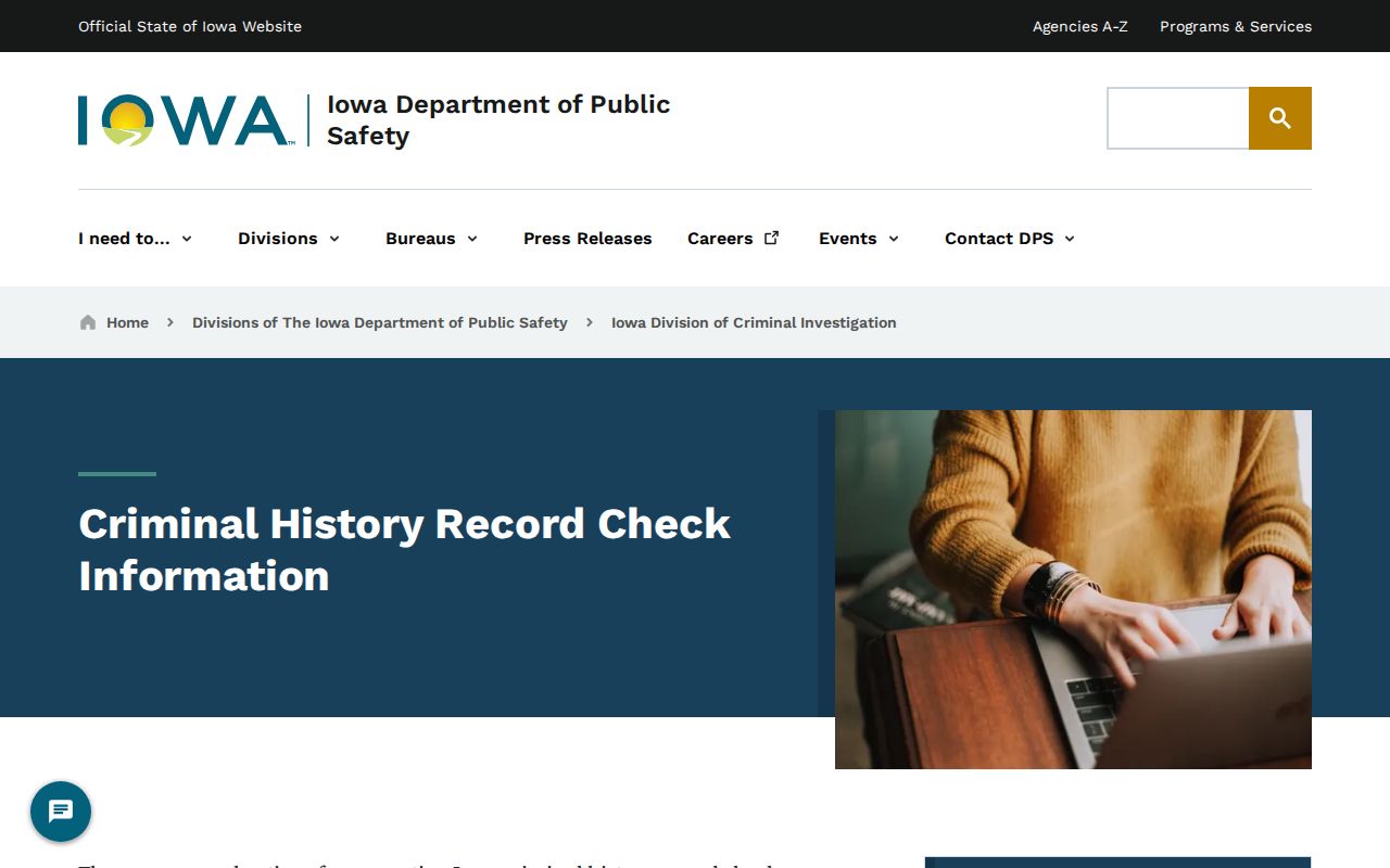 Iowa DCI official Marion County criminal history check instructions